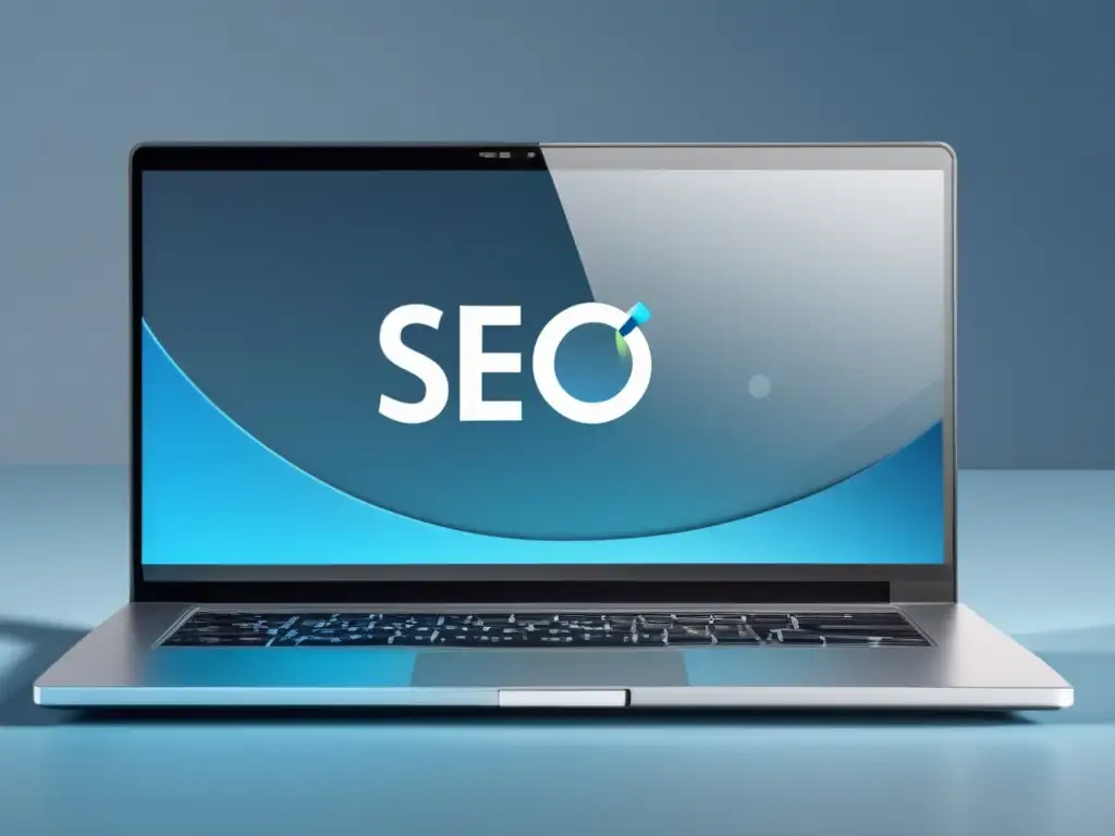 Laptop SEO y análisis meticuloso Laptop minimalista con lupa: penalizaciones manuales en SEO para afiliados