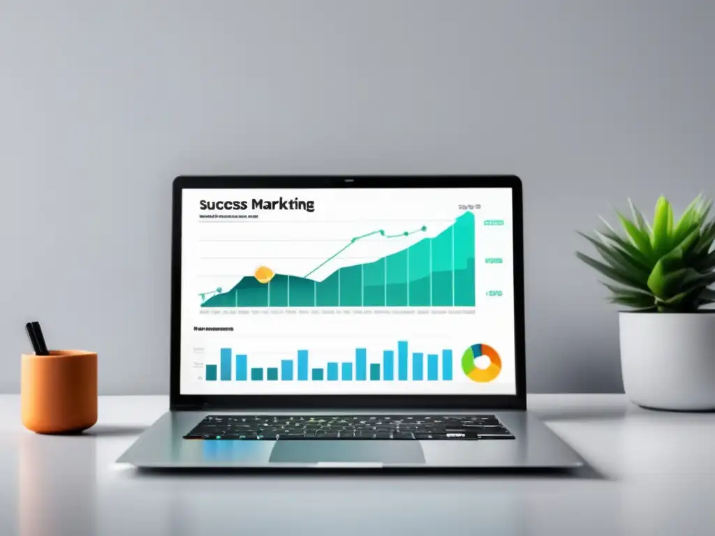 Éxito del marketing de afiliados Laptop con pantalla vibrante y gráfico de éxito de estrategias de marketing de afiliados