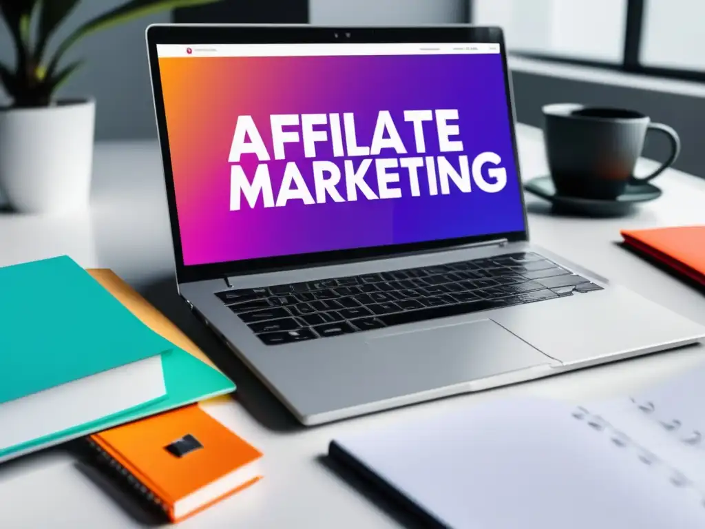 Éxito en marketing de afiliados Laptop moderno con pantalla vibrante, estrategias exitosas de marketing de afiliados