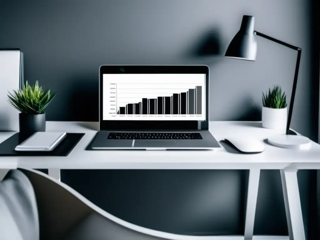 Escritorio minimalista de marketing de afiliados Casos de éxito en el marketing de afiliados: Una imagen minimalista y moderna que representa el éxito en esta industria