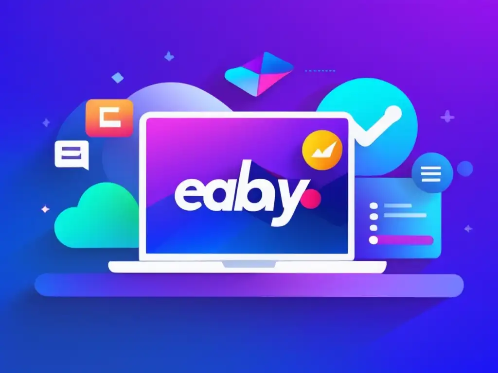 Éxito en el marketing de afiliados con eBay Estrategias ingresos programa afiliados eBay: éxito, diseño moderno, laptop con logo eBay, gráfica crecimiento, símbolo dólar, flecha arriba