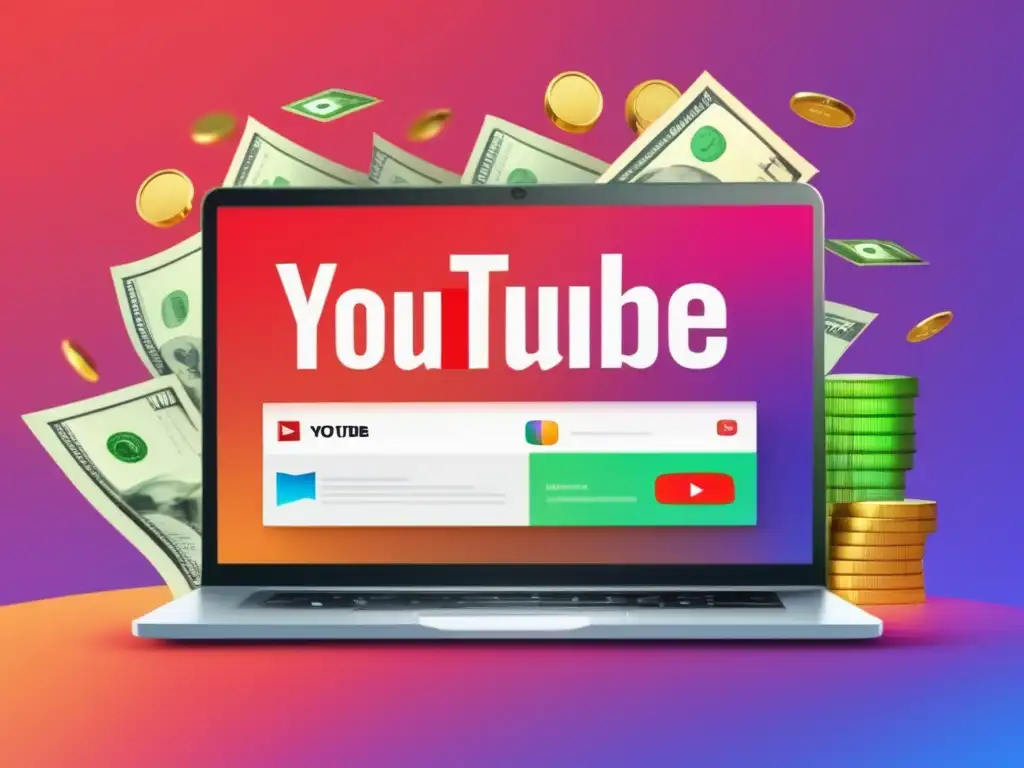 Laptop YouTube con ingresos Laptop con logotipo de YouTube, dinero y programa de afiliados de TubeBuddy