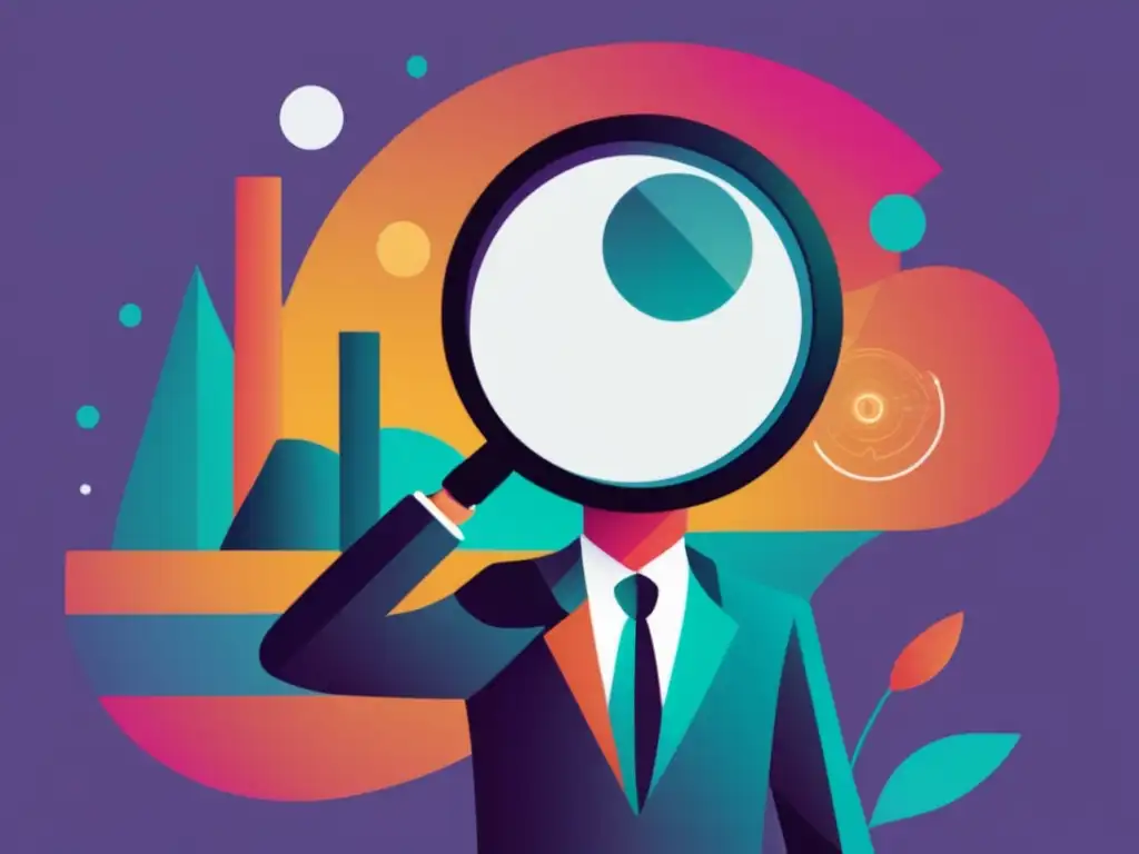 Estrategias de mejora con lupa Persona experta en estrategia de contenido en marketing de afiliados con magnifying glass