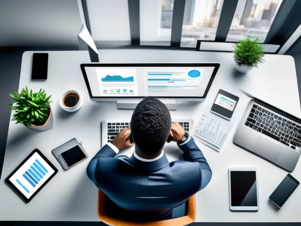 Experto en SEO optimizando contenido Persona optimizando contenido de marketing de afiliados en un espacio de trabajo moderno y organizado