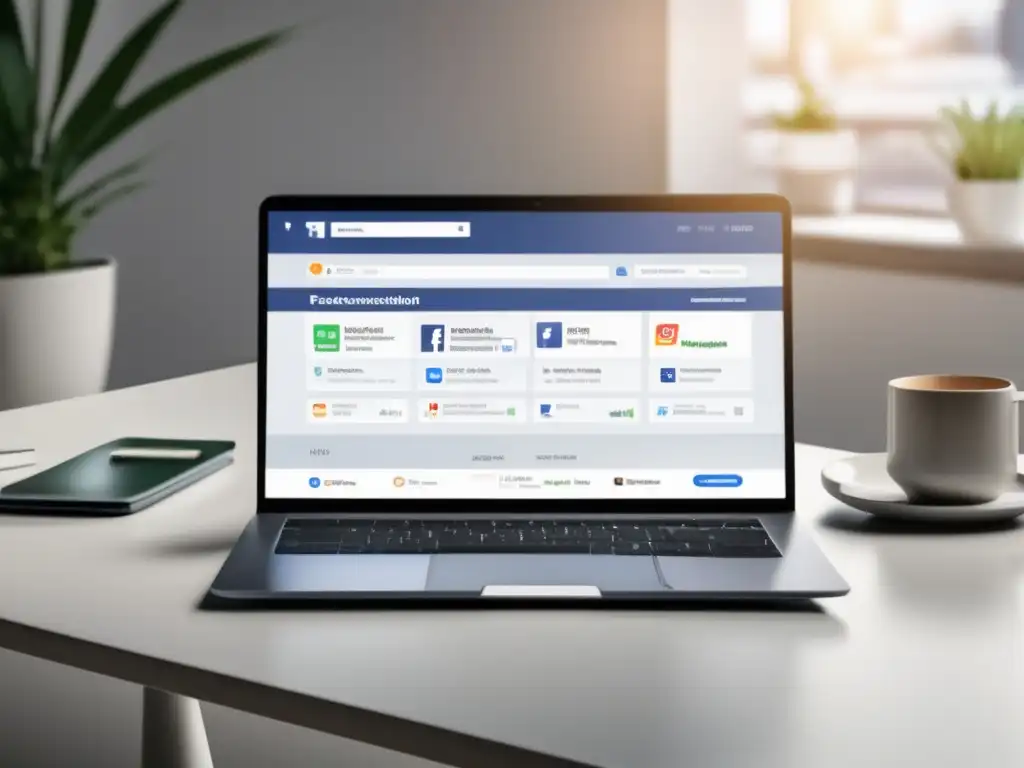 Campaña de Facebook Ads en laptop Imagen de alta resolución 8k con diseño minimalista y moderno