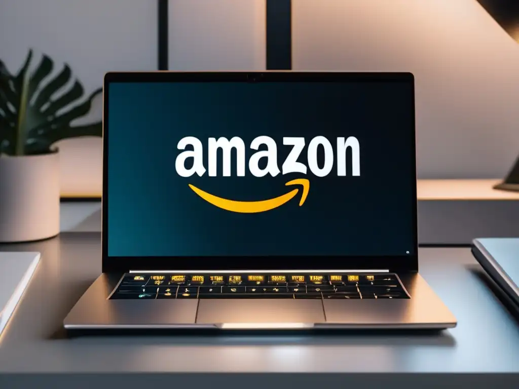 Escritorio moderno con laptop y accesorios de moda Laptop minimalista con gráficos de plataformas de afiliados de moda en pantalla, en un escritorio moderno y elegante