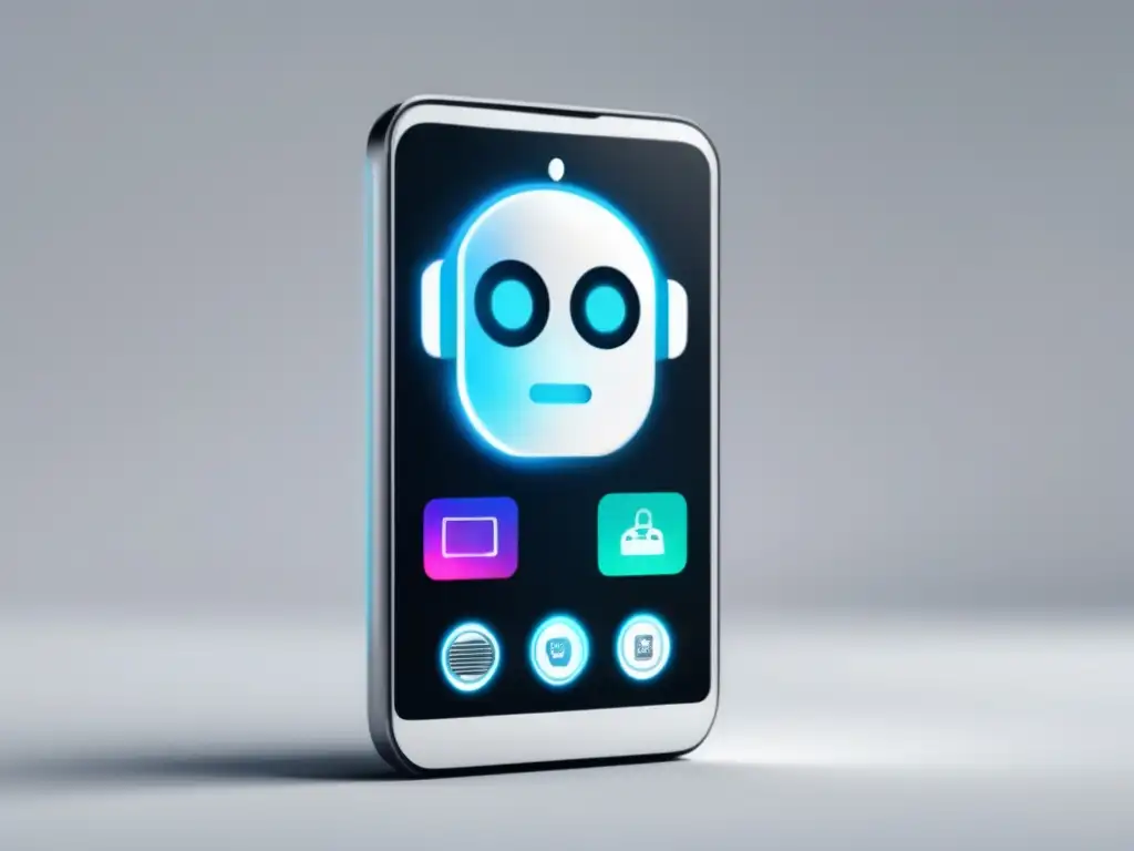 Interfaz de chatbot futurista en smartphone Interfaz chatbot IA para marketing afiliados: herramientas inteligencia artificial