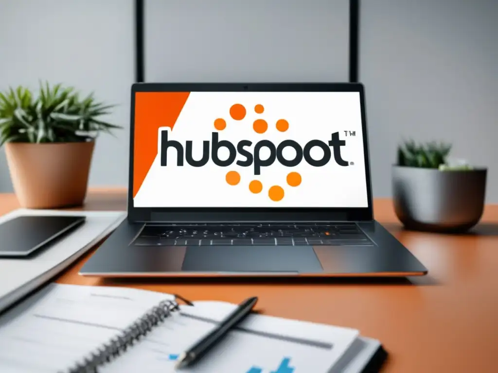 Laptop HubSpot: Genera ingresos pasivos Imagen: Laptop con programa de afiliados de HubSpot, ingresos y gráficos de ganancias