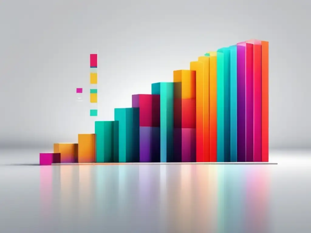 Gráfico de barras de conversión colorido y vibrante Imagen de alta resolución con diseño minimalista, gráfico de barras colorido que representa estrategias de conversión en marketing de afiliados