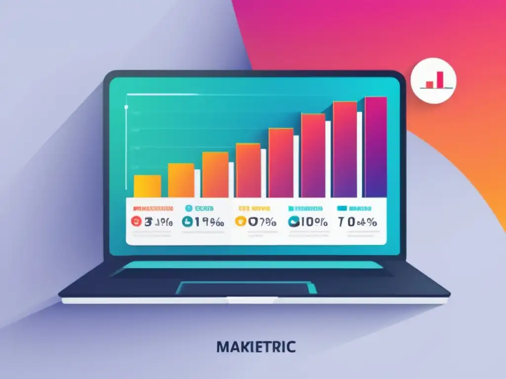Laptop con gráfico de métricas de marketing de afiliados Laptop con gráfico de métricas clave marketing de afiliados