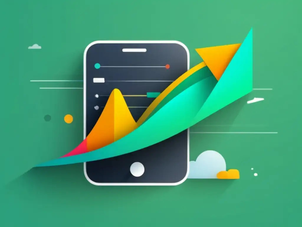 Ilustración minimalista y moderna de un móvil con gráfico de tráfico web, simbolizando estrategias de SEO para marketing de afiliados