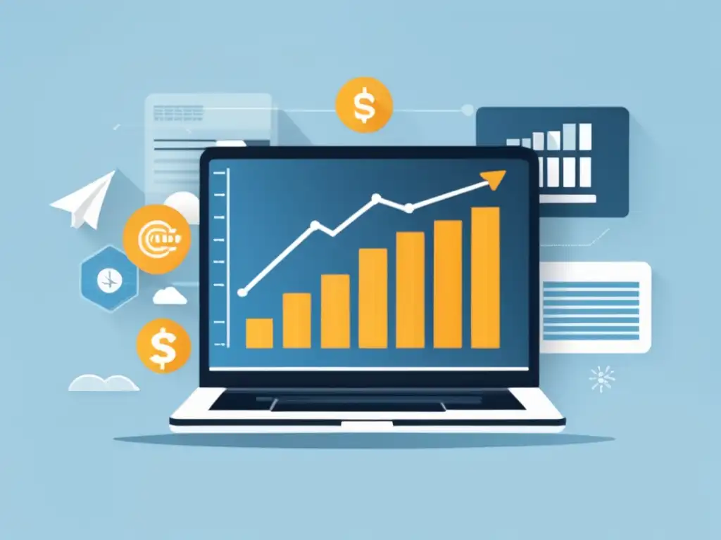 Gráfico de ventas y ganancias con programas de afiliados efectivos Laptop muestra gráfico de ventas y programas afiliados CPA efectivos