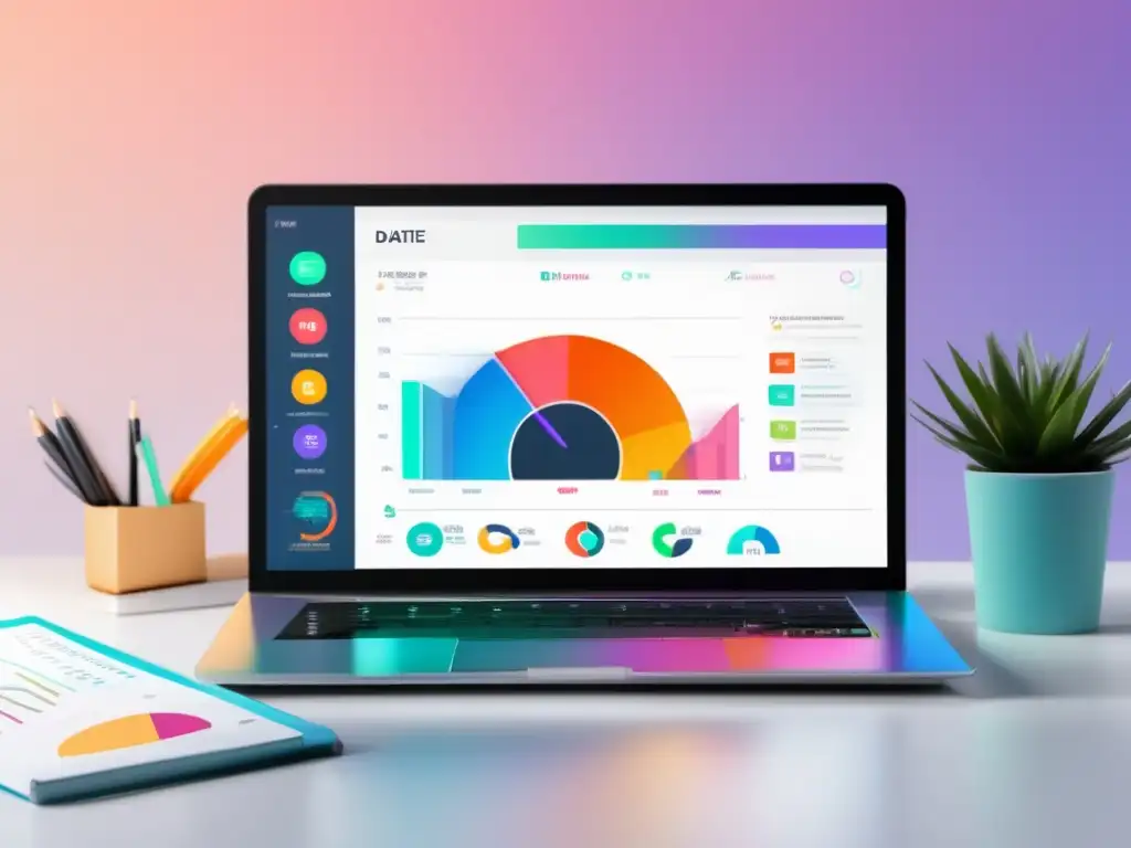 Laptop con gráficos de marketing de afiliados Estrategias para acelerar ingresos en marketing de afiliados