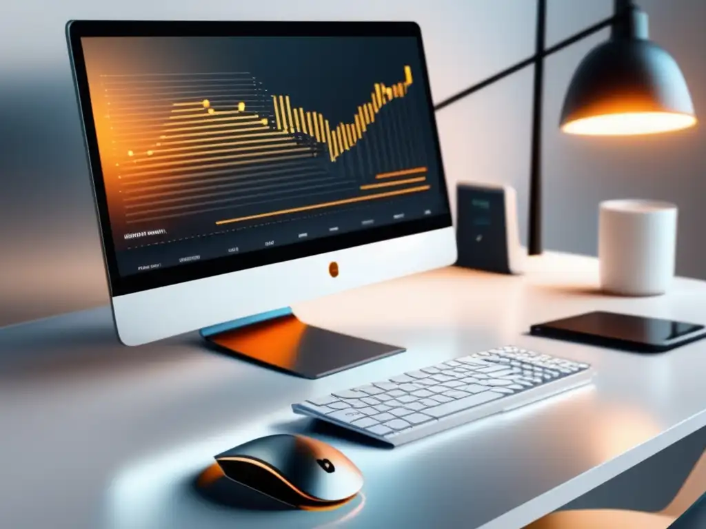 Herramientas SEO para afiliados en marketing con diseño minimalista, workspace limpio y elegante, laptop de alta gama, teclado inalámbrico y mouse