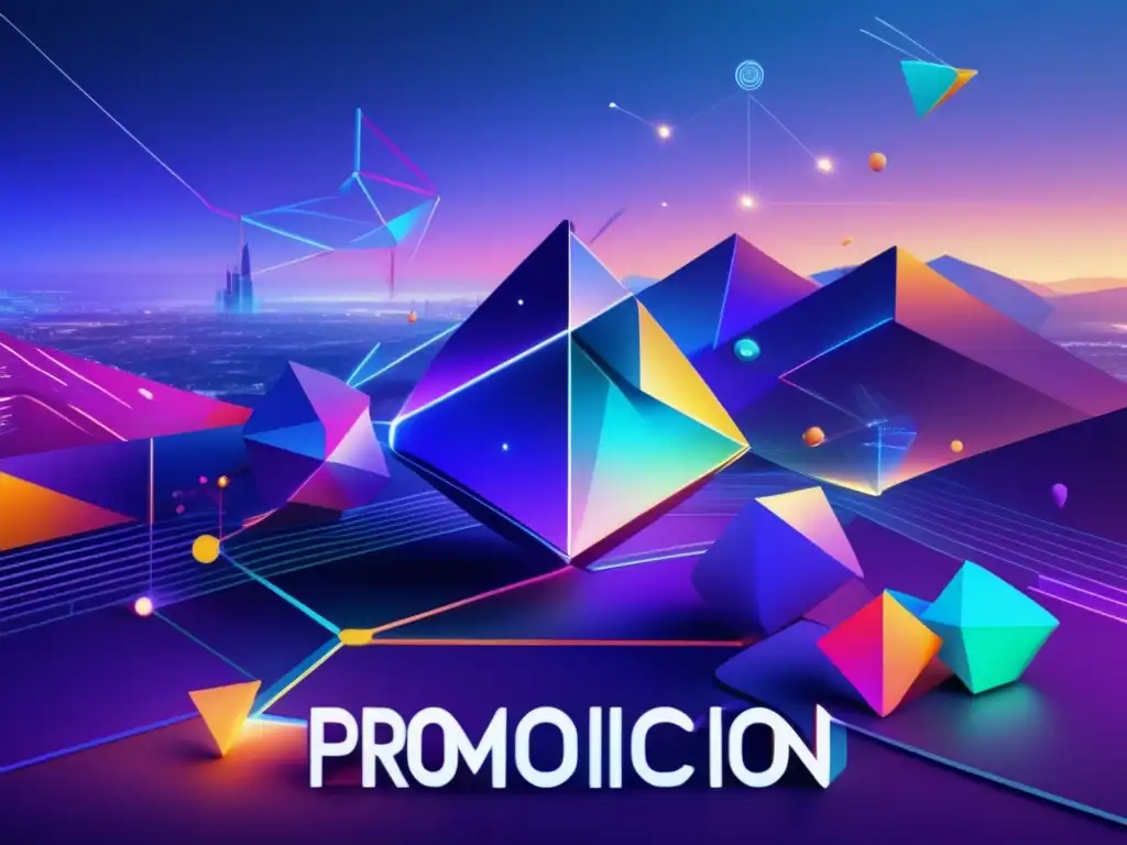 Paisaje digital futurista con estrategias de marketing y análisis de datos Imagen 8k detallada con diseño minimalista y paisaje digital futurista de formas geométricas y colores vibrantes