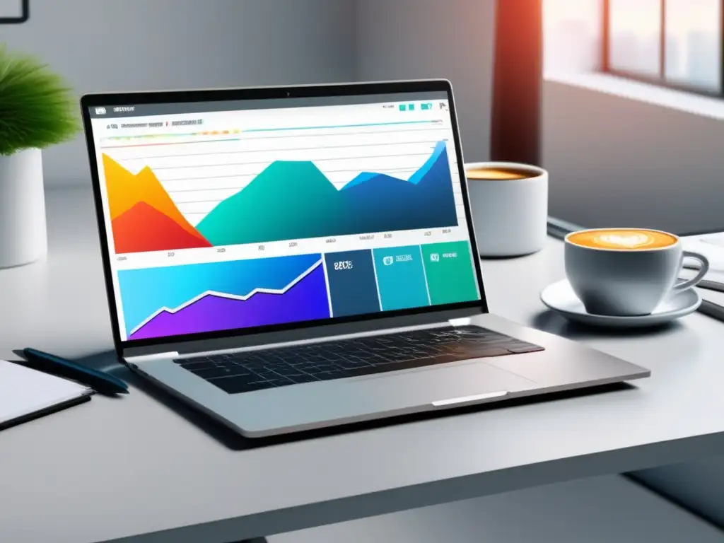 Laptop y herramientas de marketing en escritorio Casos exitosos de estrategias de marketing de afiliados