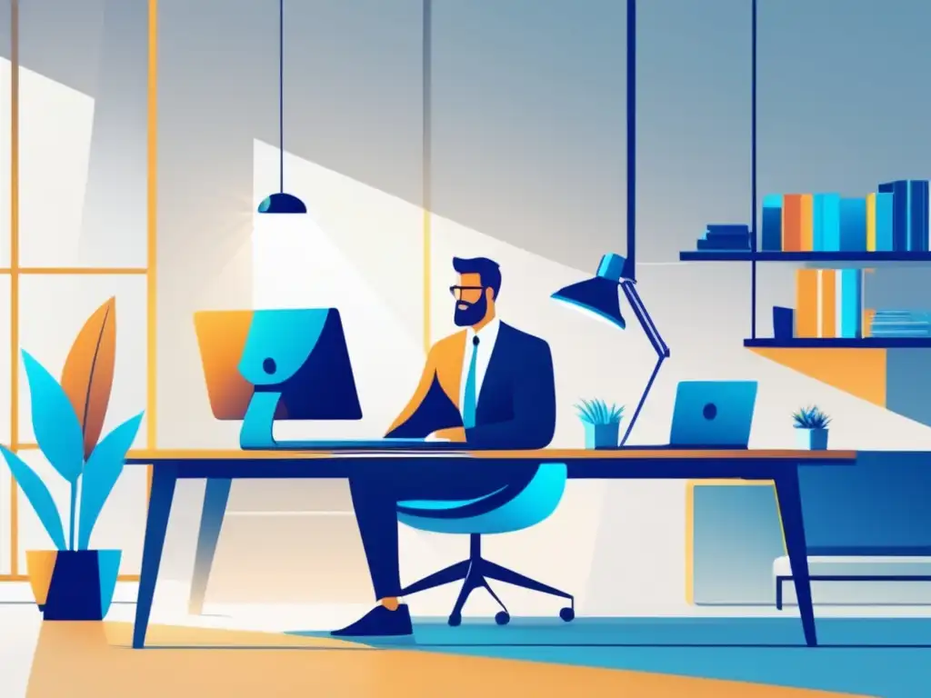 Exitoso afiliado en oficina moderna Exitoso marketer de afiliados en oficina moderna y minimalista - casos de éxito en el marketing de afiliados