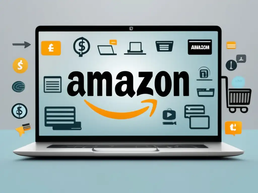 Programa de Afiliados de Amazon: Laptop moderno con logo en pantalla Laptop con logo de Amazon, afiliados y beneficios del programa de afiliados de Amazon
