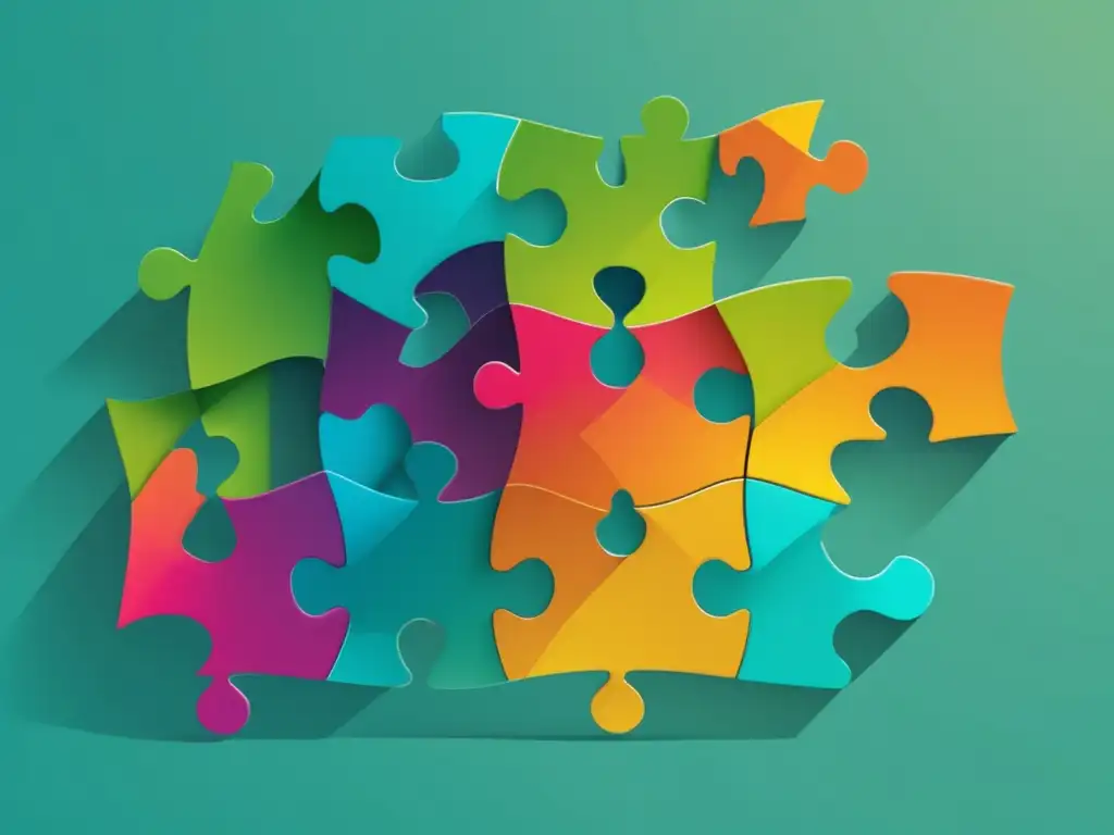Puzzle de afiliación: estrategia de marketing eficiente Estrategias básicas de marketing de afiliados en una imagen moderna y minimalista de piezas de puzzle interconectadas en colores vibrantes