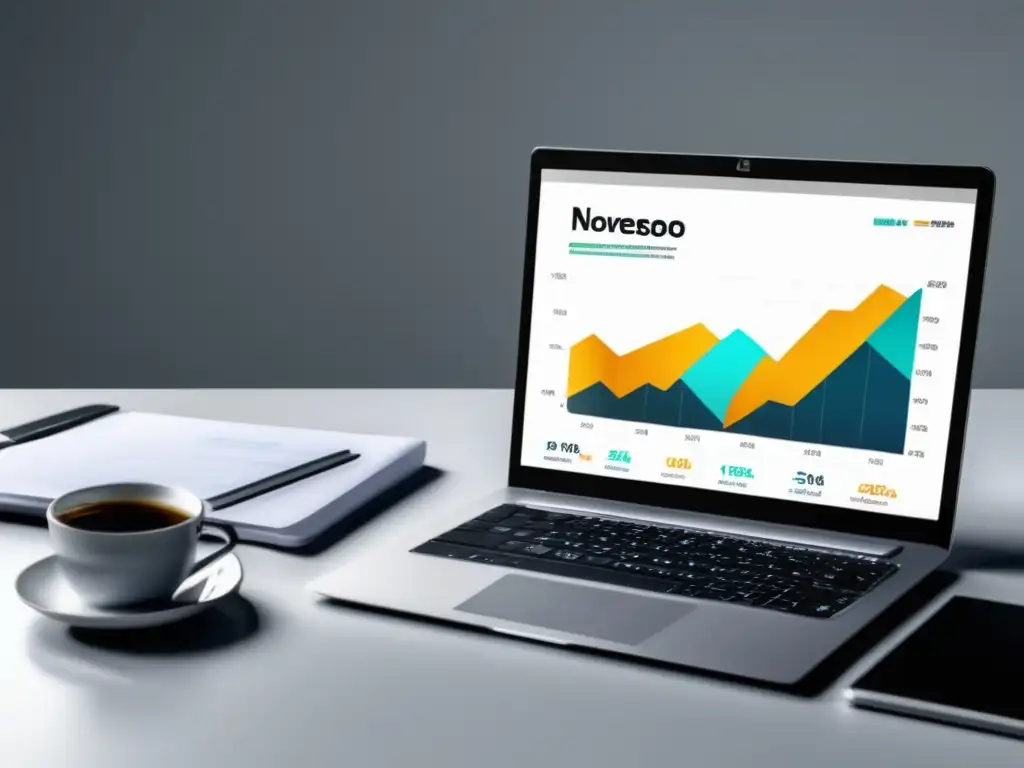 Escritorio moderno con laptop y dashboard de marketing de afiliados Laptop en escritorio: Mejores prácticas legales para generar ingresos de afiliados como principiante