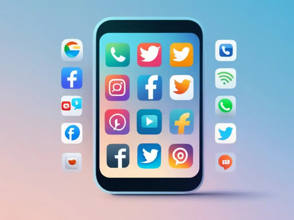 Smartphone con pantalla limpia y redes sociales automáticas Smartphone con pantalla limpia y elegante mostrando iconos de redes sociales en un patrón de cuadrícula