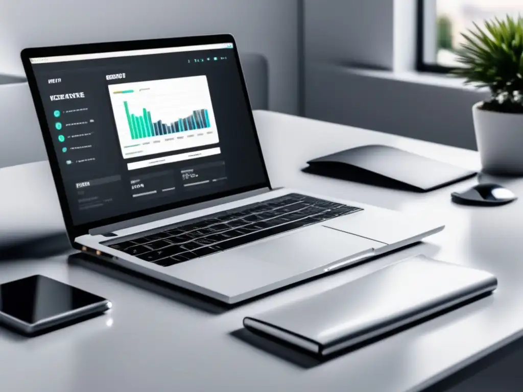Espacio de trabajo minimalista y moderno Espacio de trabajo minimalista con laptop plateada, notepad blanco y pen elegante