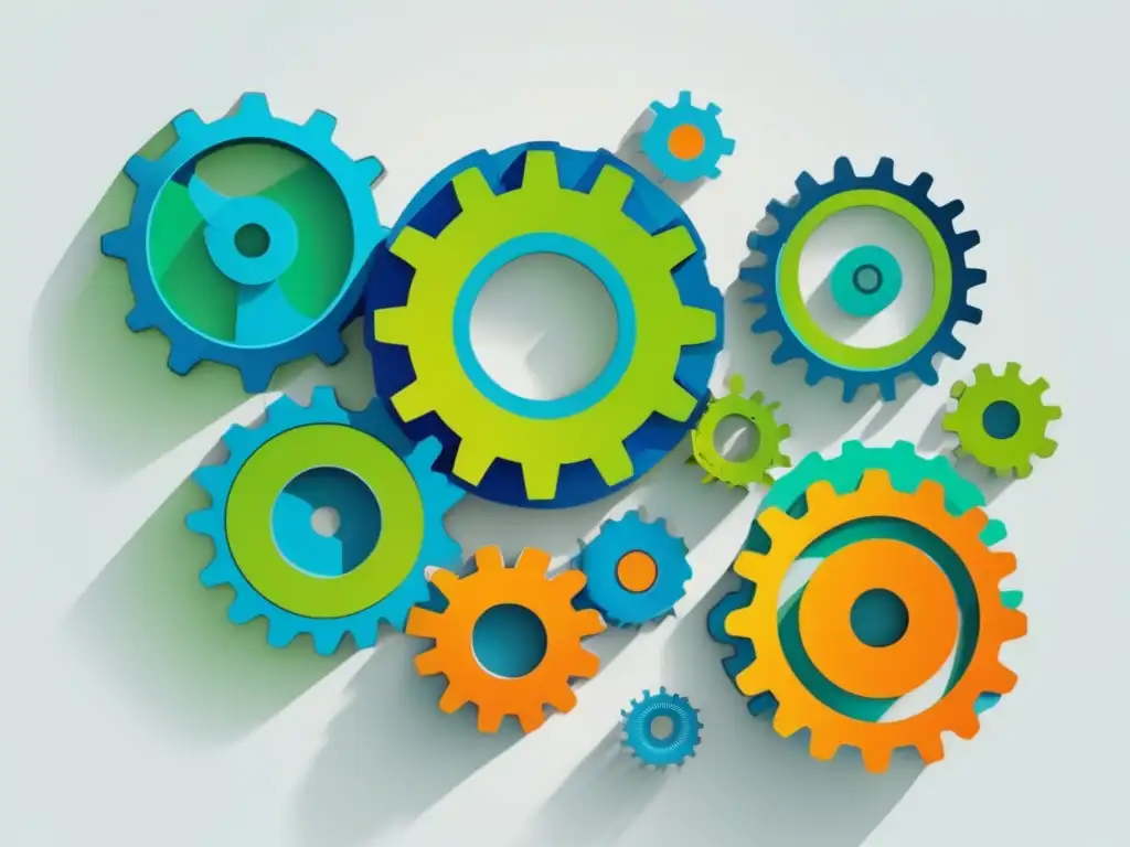 Gears de afiliación: eficiencia y ética Imagen de engranajes coloridos con fondo blanco, que simbolizan las mejores prácticas y estrategias éticas para el marketing de afiliados