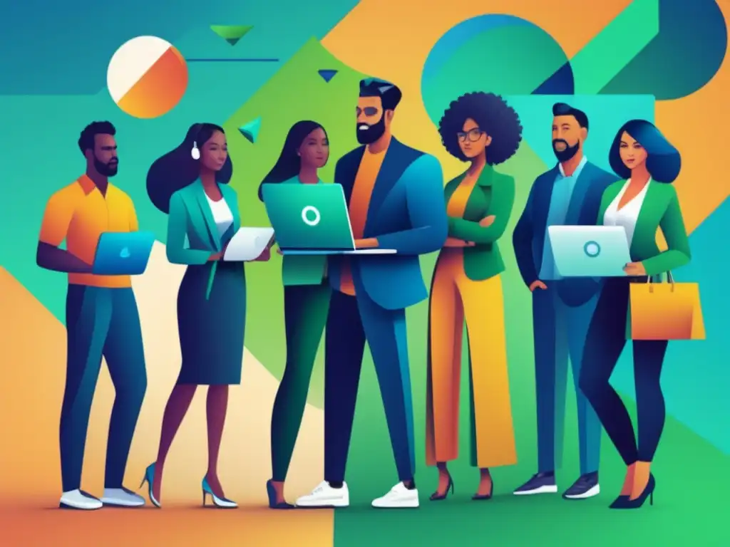 Grupo diverso de afiliados exitosos en imagen 8k Casos éxito marketing afiliados: imagen 8k ultradetallada, diseño minimalista