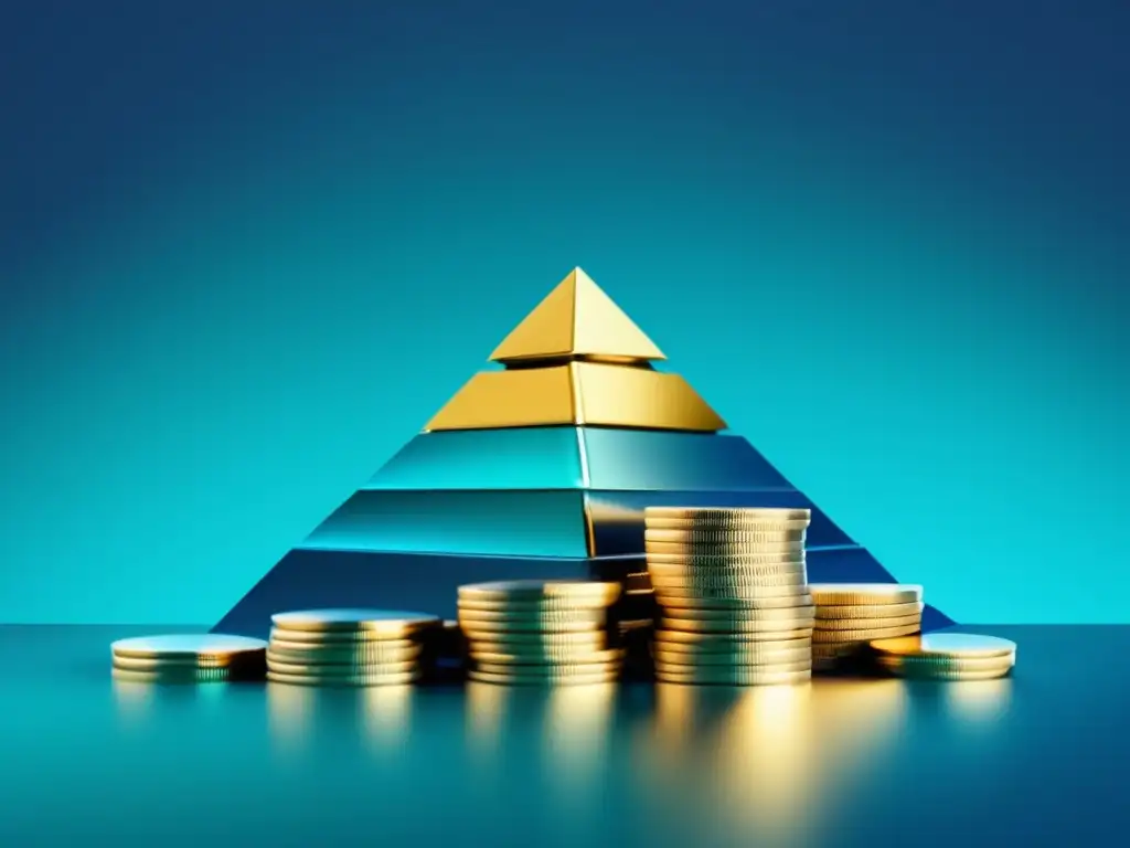 Imagen elegante de monedas doradas en una pirámide Imagen moderna y elegante de éxito financiero en programa de afiliados de Bluehost