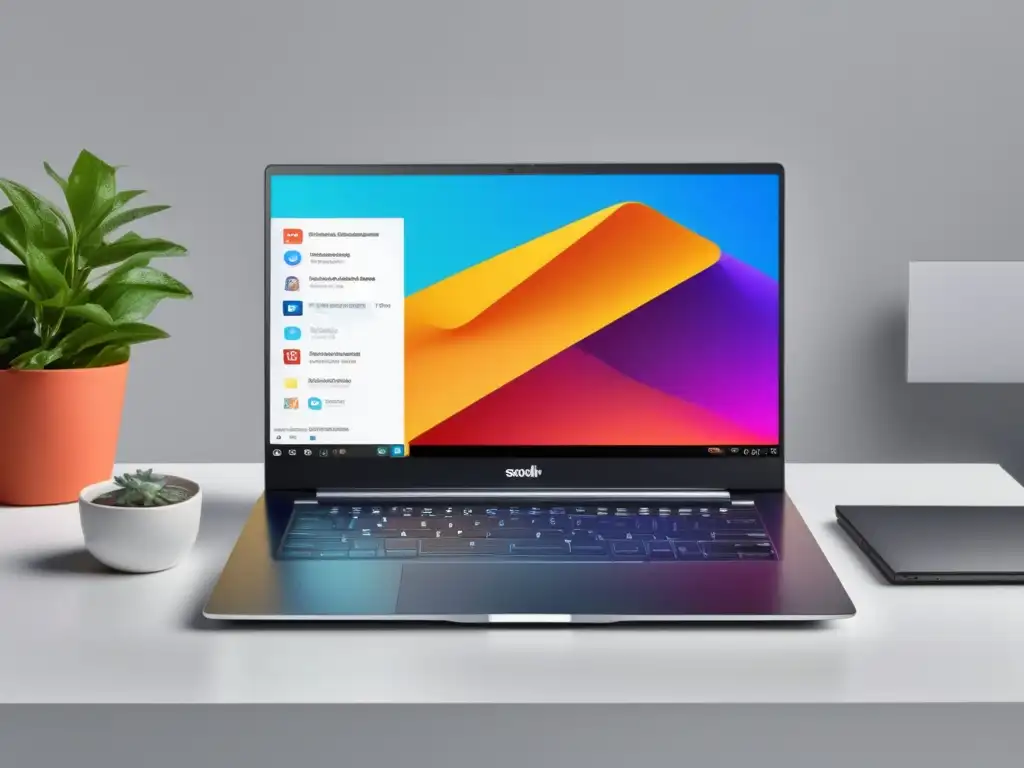 Laptop blanco minimalista con pantalla vibrante Laptop blanco con pantalla vibrante y diseño minimalista, ejemplifica estrategias de marketing de afiliados