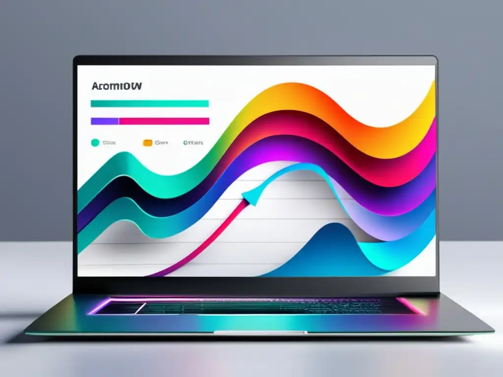 Laptop minimalista con gráfico dinámico Laptop moderno y elegante con gráfico de crecimiento de ingresos de afiliado en pantalla