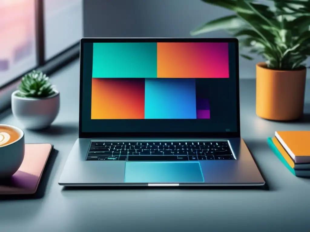 Imagen exitosa de marketing de afiliados Tácticas exitosas en el marketing de afiliados con laptop moderno, pantalla vibrante y teclado ordenado