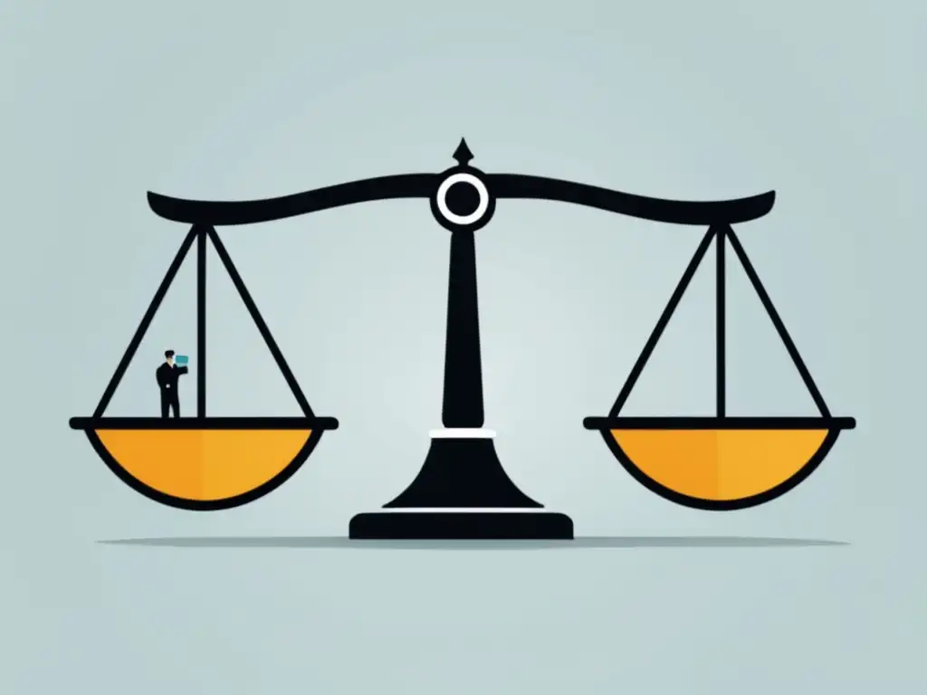 Equilibrio y responsabilidad en marketing de afiliados Ilustración minimalista de una balanza equilibrada, simbolizando la responsabilidad en el marketing de afiliados y las leyes y regulaciones