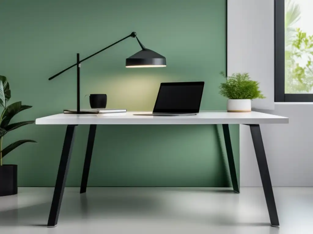 Escritorio minimalista con laptop y gráfica de crecimiento Estrategia SEO para campañas de afiliados en oficina minimalista