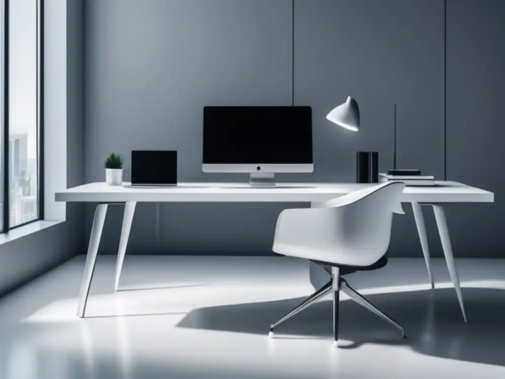 Espacio de trabajo futurista y minimalista Espacio de trabajo futurista con herramientas de automatización para marketing de afiliados