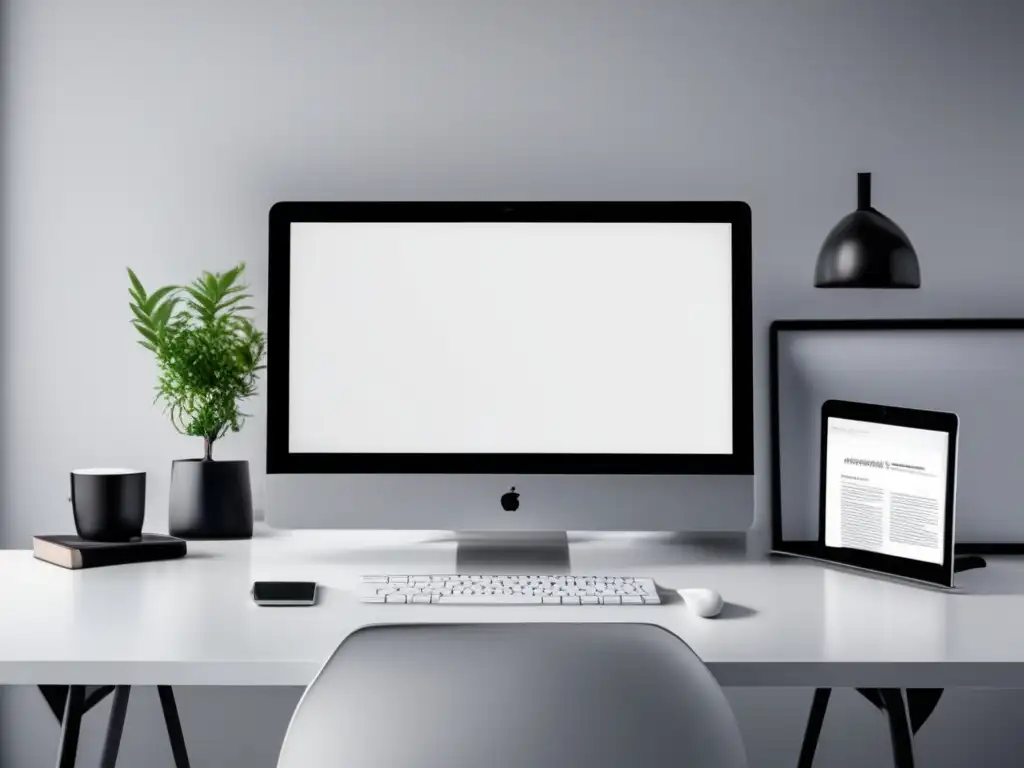 Espacio de trabajo moderno y minimalista Estrategias de contenido para marketing de afiliados: Imagen profesional con laptop, grafica de ventas y ambiente moderno