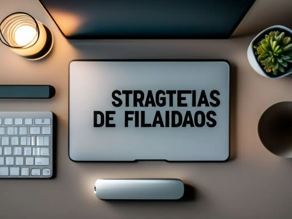 Escritorio minimalista para marketing de afiliados Escritorio minimalista con portátil moderno, teclado inalámbrico y notepad con