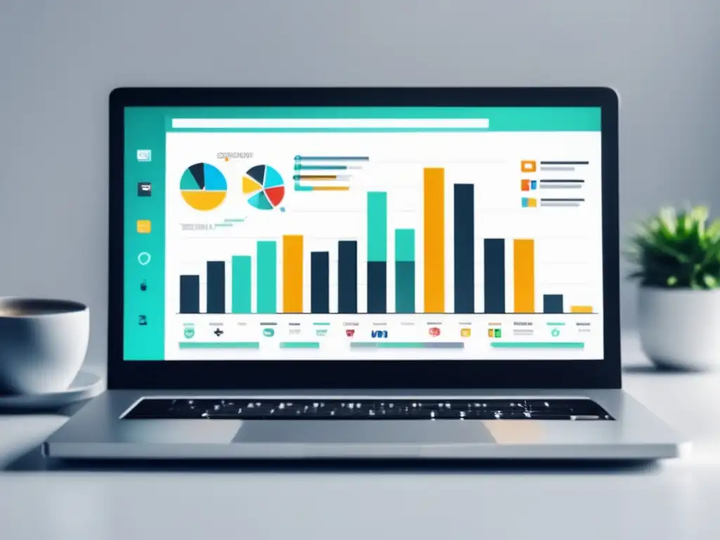 Éxito en el marketing de afiliados Laptop moderno en escritorio blanco: éxito en marketing afiliado con estrategias efectivas