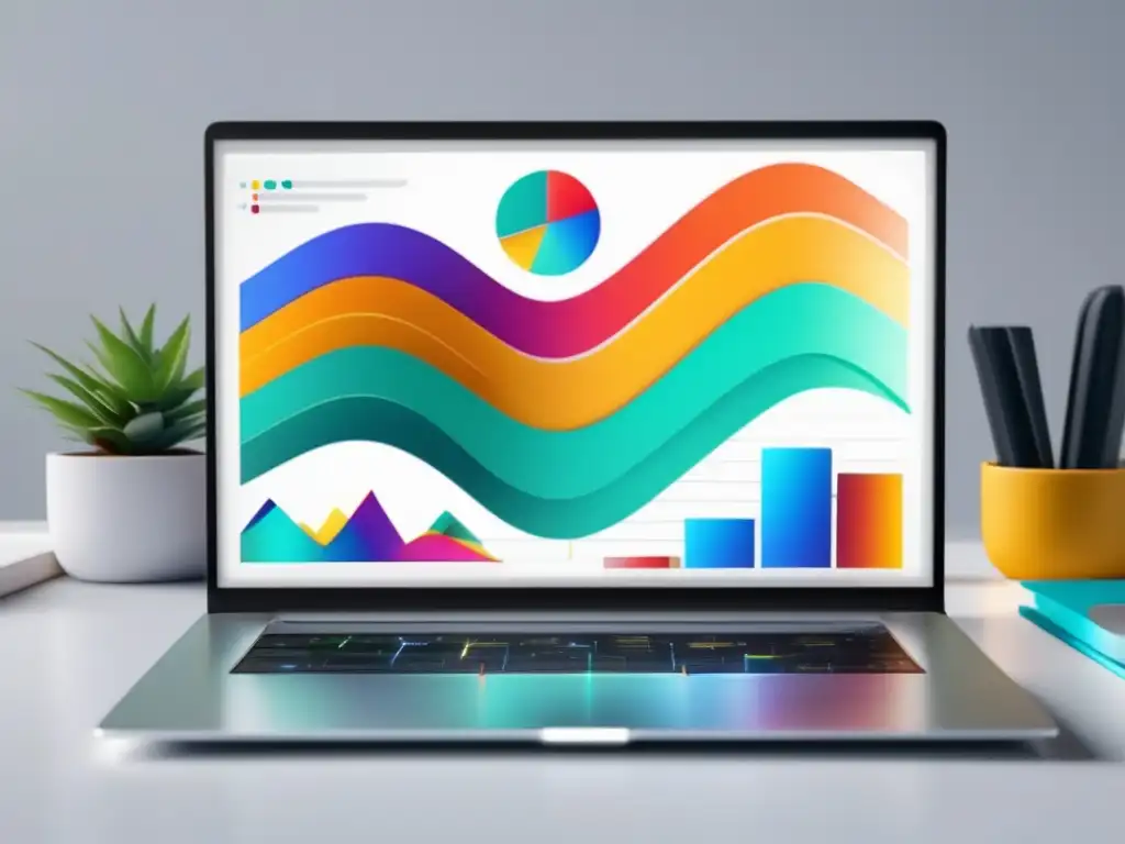 Éxito en el marketing de afiliados Laptop sobre escritorio blanco con gráfico exitoso de estrategias de marketing de afiliados