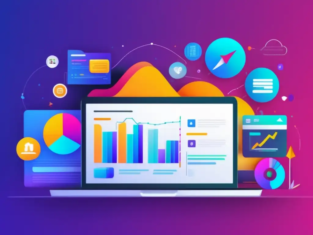 Éxito en marketing de afiliados Un ejemplo exitoso de marketing de afiliados con diseño moderno, laptop y gráfica de crecimiento