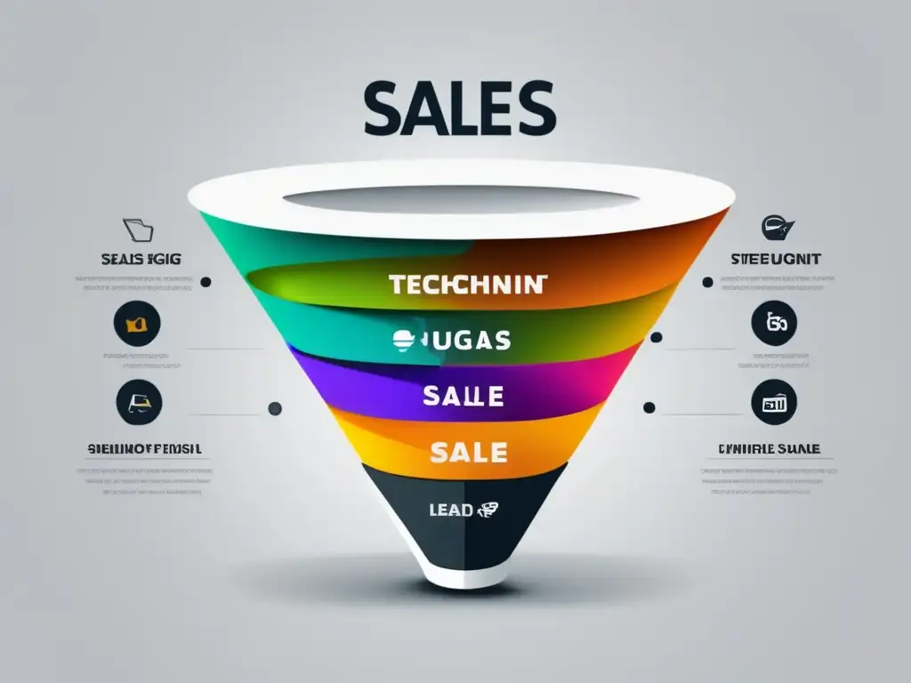 Diseño moderno y minimalista de embudo de ventas Diseño moderno de un embudo de ventas con etapas claramente etiquetadas y técnicas de marketing de afiliados para aumentar la rentabilidad