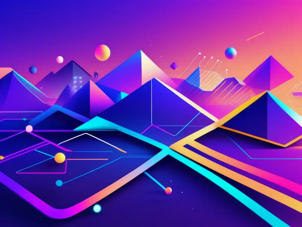 Paisaje digital minimalista con vibrantes colores y elementos futuristas Tendencias en marketing de afiliados en una imagen 8K con paisaje digital minimalista y vibrantes colores futuristas