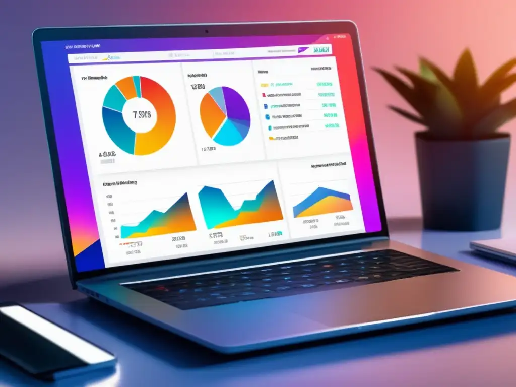 Laptop moderno con dashboard de marketing de afiliados Tácticas de marketing de afiliados de los gigantes