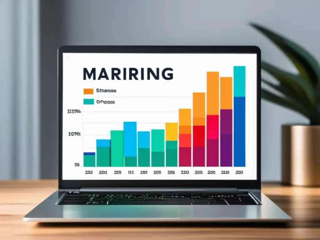 Laptop y gráfico de ganancias en marketing de afiliados Laptop en escritorio con gráfica de ganancias en marketing de afiliados: estrategias legales para aumentar ingresos