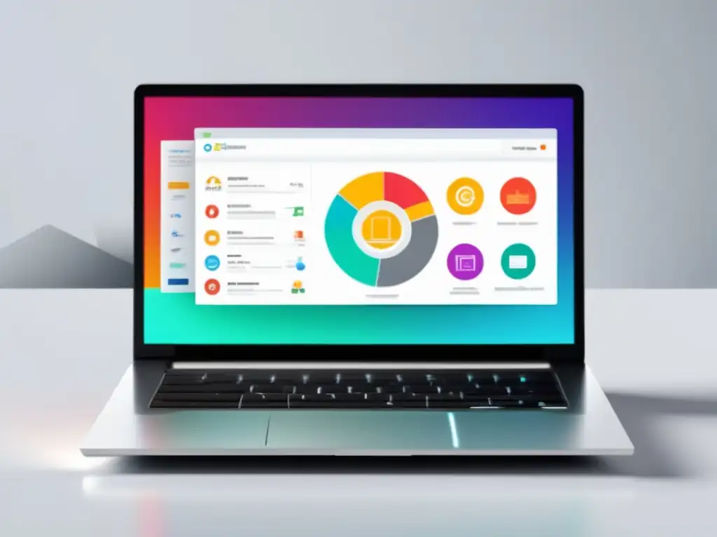 Laptop de diseño con iconos y gráficos de marketing de afiliados Laptop moderno con iconos y gráficos de marketing de afiliados