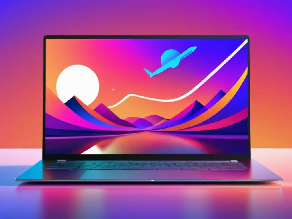 Imagen moderna de laptop con paisaje digital dinámico