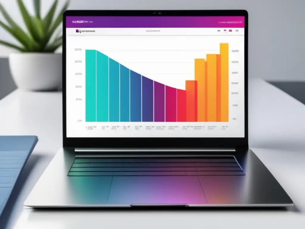 Laptop y gráfico de crecimiento de ingresos del marketing de afiliados Una imagen de laptop moderna en un escritorio blanco con gráfico de crecimiento en marketing de afiliados, destacando estrategias clave