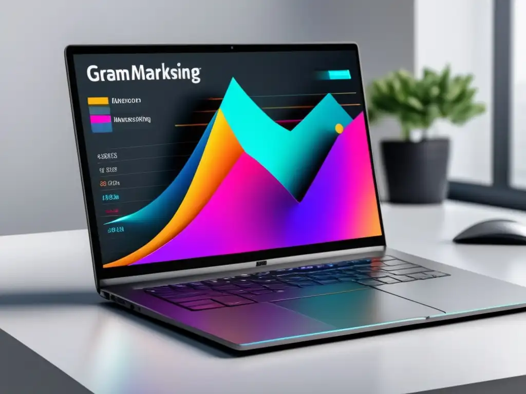 Laptop moderno con gráfica de ingresos Laptop moderno en escritorio minimalista: pasos clave para multiplicar ingresos con marketing de afiliados