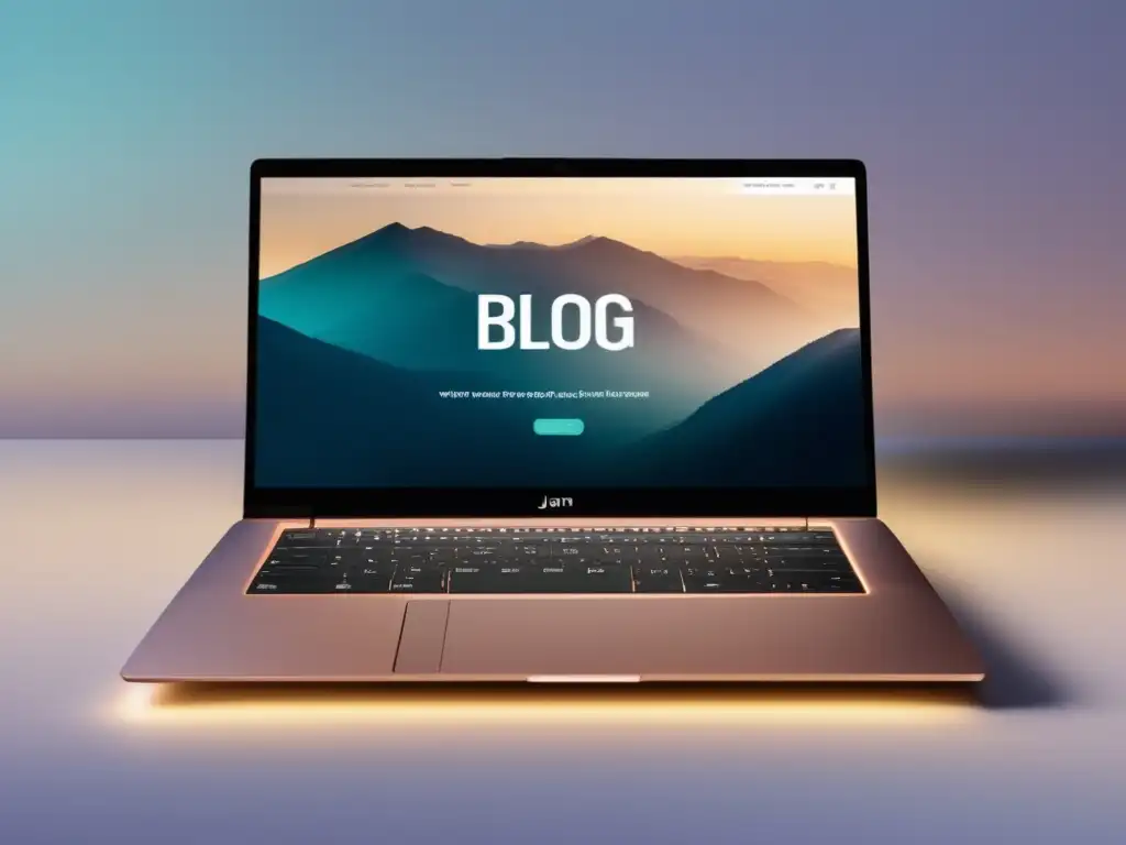 Laptop moderno con blog minimalista Laptop moderno con blog de Juan Pérez: Éxito en marketing de afiliados