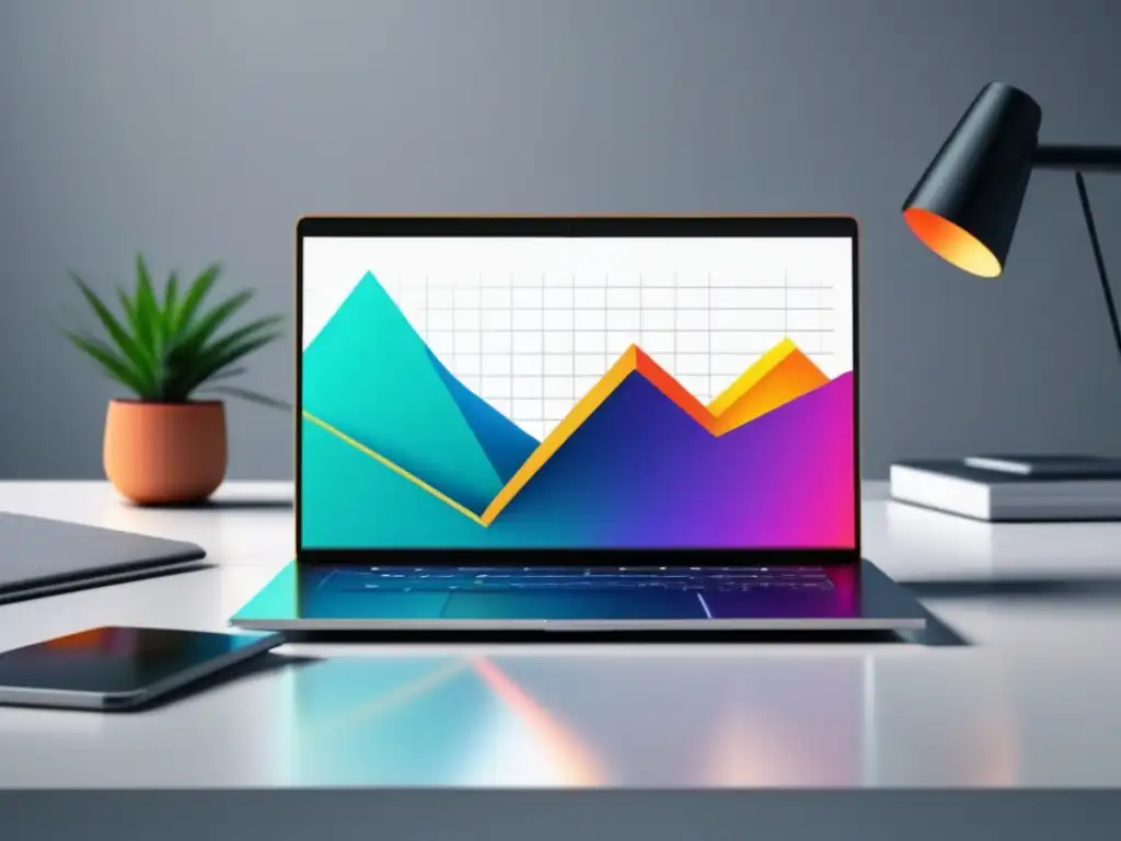 Laptop moderno en escritorio blanco Imagen: Laptop moderno y elegante con gráfico de marketing de afiliados para generar ingresos pasivos